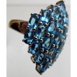 Swiss blue topaz ring, large 28mm x 23mm overall cluster,