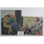 Muriel Kay (20th century) - Two female nude portrait oil paintings, signed, unframed,