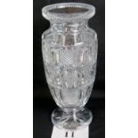 A good quality late 19th/early 20th century cut-glass vase, with engraved decoration, 33cm high,