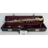 A Powertone Soprano saxophone imported by Boosey & Hawkes, with fitted case,