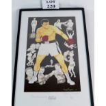 A signed limited edition print by Paddy Monaghan, showing the life and times of Muhammad Ali,
