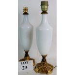 A pair of opaque glass and gilt-metal mounted table lamps in the Classical-Revival taste, 40cm high,