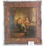 Dutch School - `Interior scene with mother and daughter sewing', oil on canvas, indistinctly signed,