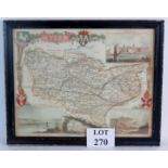 A colour printed map of Kent, inset ebonised frame,