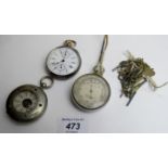 A silver cased pocket watch, a Beck's damp detector and hydrometer and a barometer,