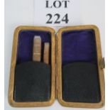 Brass cigar case with leather cover, holds up to six cigars, 15cm long,