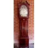 A 19th Century Scottish mahogany 8 day long case clock with painted arched dial depicting the