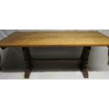 An early 20th oak refectory dining table 72" x 30" approximately,