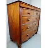 A large 19th century mahogany chest of 2 short over 3 long graduated drawers with bun handles and