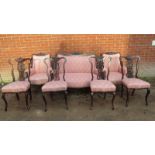 A 19th century 7 piece mahogany framed salon suite comprising of a 2 seater settee,