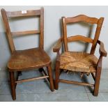 Two country childs chairs to include one with a rush seat,