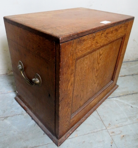 A small 19th century pale oak collectors cabinet with hinged panelled door revealing 4 internal - Image 2 of 2