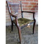 A small Edwardian inlaid mahogany child's chair with an upholstered seat,