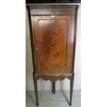 A 19th century freestanding mahogany corner cabinet on stand, with internal shaped shelves,