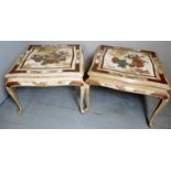 A pair of 20th century Chinoiserie low side tables, each having a single blind drawer,