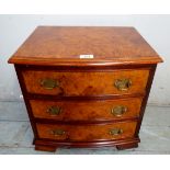 A 20th century walnut apprentice chest of three drawers, of good colour,