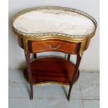 A French Louis XV revival kidney shaped side table with a brass gallery rail and marble top over on