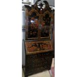 A fine quality early Georgian-style black lacquered and Chinoiserie decorated bureau cabinet,