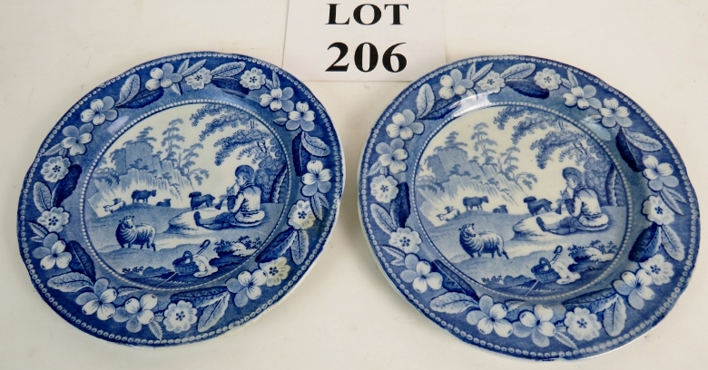 A pair of early English blue and white p