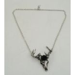 AN "ALCHEMY" CAST PEWTER STAG HEAD NECKLACE, "Black Rose Magic Stag" , on chain