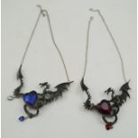 A PAIR OF "GAME OF THRONES" INSPIRED DRAGON NECKLACES, "Fire Dragon" and "Ice Dragon", coloured