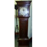 A 19TH CENTURY OAK LONGCASE CLOCK CARCASE having later carved single door front, having antique