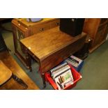 A 19TH CENTURY MAHOGANY PEMBROKE TABLE, having fitted frieze end drawer, raised on turned supports