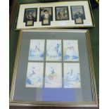 TWO FRAMED GLAZED AND MOUNTED MULTIPLE PRINTS One depicting dance, the other depicting famous