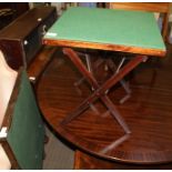 TWO FOLDING GREEN BAIZE TOPPED TABLES