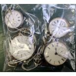 FOUR HALLMARKED SILVER POCKET WATCHES WITH KEYS