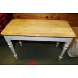 A PROBABLE 19TH CENTURY RECTANGULAR TOPPED TABLE ON LATER POWDER BLUE FOUR LEGGED BASE