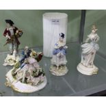 FOUR CLASSICALLY DRESSED PORCELAIN FIGURINES, together modern Royal Doulton "Ambassador" textured