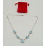 A LARIMAR (BLUE PECTOLITE) AND SILVER NECKLACE, set with five polished pear form stones and a