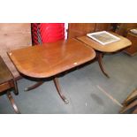 A LARGE REPRODUCTION MAHOGANY FINISHED CROSSBANDED TOPPED RECTANGULAR DINING TABLE, with rounded