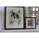 A COLOURED PRINT OF WORKING SPANIELS TOGETHER WTH A LIMITED EDITION PRINT OF A HARE