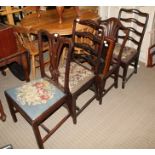 FOUR VARIOUS 19TH CENTURY MAHOGANY DINING CHAIRS to include a pair of pierced four run ladder