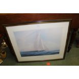 A COLOUR PRINT depicting The Americas Cup Sailing Race, together with a small WATERCOLOUR of a