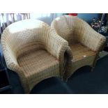 PAIR OF WOVEN WICKER WORK CONSERVATORY TUB CHAIRS