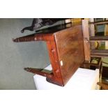 A 19TH CENTURY MAHOGANY PEMBROKE TABLE, with frieze end drawer, on ring turned supports with