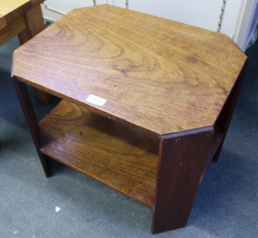 AN ELM TWO-TIER COFFEE TABLE, on plain plank supports