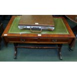 REPRODUCTION YEW WOOD COFFEE TABLE SIZED SOFA TABLE , with twin flap top, having two inline