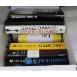 A BOX CONTAINING A SELECTION OF HARD AND PAPERBACK BOOKS, each signed by the author