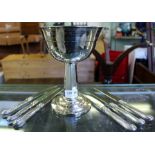 WELL MADE ART DECO PROBABLY FRENCH PEDESTAL TROPHY CUP Dated 1932 sold together with a set of 6