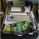 A BOX CONTAINING A SELECTION OF PRINTED EPHEMERA various, to include folding maps, stamps, prints,