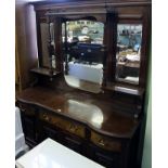 A LATE 19TH CENTURY MAHOGANY SIDEBOARD, with fancy triple mirror plate back with display shelves