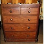 A 19TH CENTURY MAHOGANY FINISHED CHEST OF DRAWERS, with plain D shaped top having 2 inline & 3