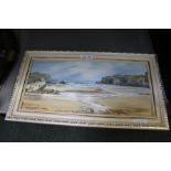 JILL MICKLE A SIGNED ACRYLIC ON CANVAS SEASCAPE in part gilt moulded frame