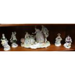 FIVE SITZENDORF PORCELAIN FIGURAL GROUPS