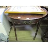 A 19TH CENTURY MAHOGANY DEMI-LUNE SIDE TABLE fitted single central drawer