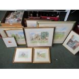 A SELECTION OF DECORATIVE PICTURES AND PRINTS, the majority watercolours of Cotswold towns and